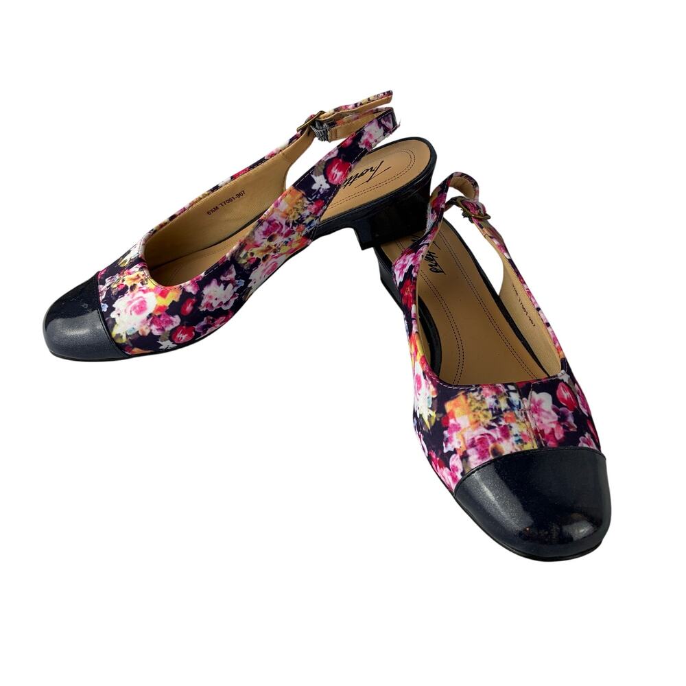 Trotters Dea Slingback Pumps Women's 6.5 Floral Formal Modest Heel Guest Event